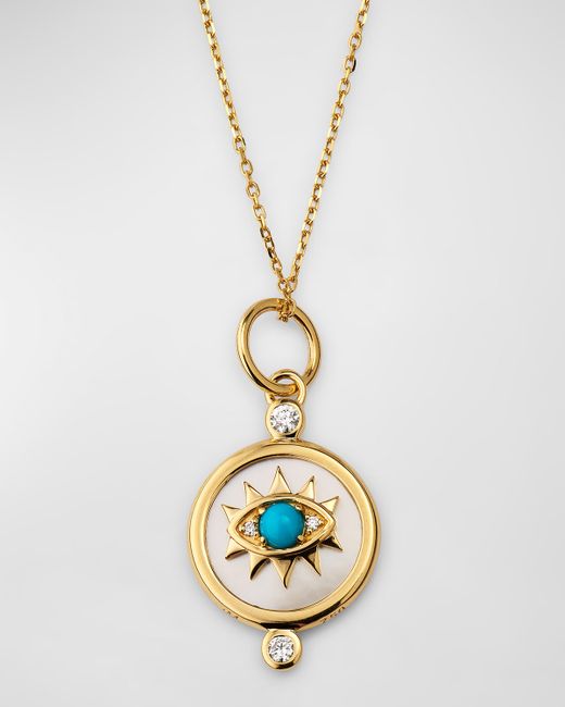 Monica Rich Kosann 18K Yellow Protect Diamond Turquoise Evil Eye Necklace