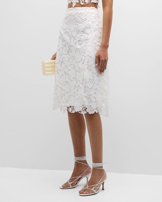 Milly Carreen Straight Floral Lace Midi Skirt