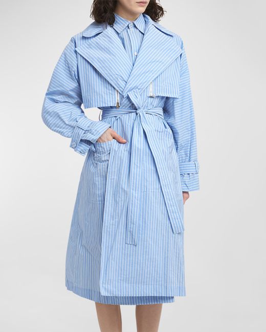 Plan C Striped Belted Long Trench Coat