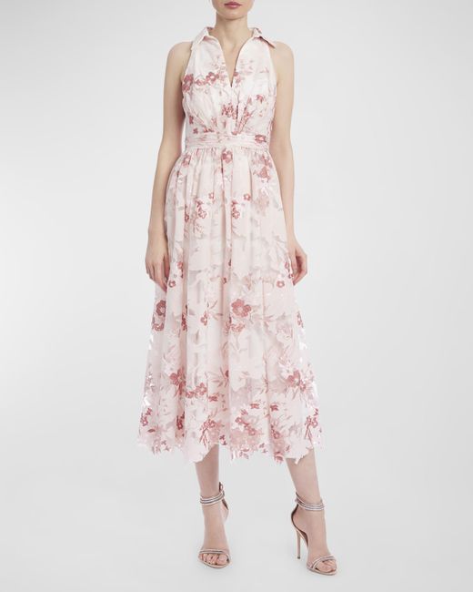 Badgley Mischka Collection Sleeveless Floral Jacquard Midi Dress