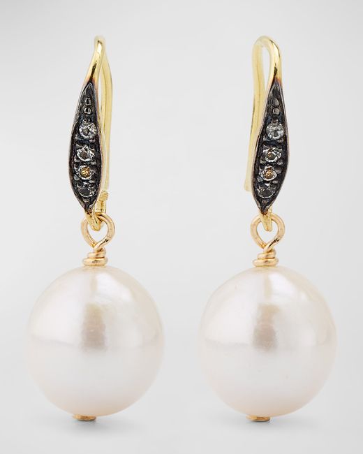 Margo Morrison White Edison Freshwater Pearl Earrings with Sapphires