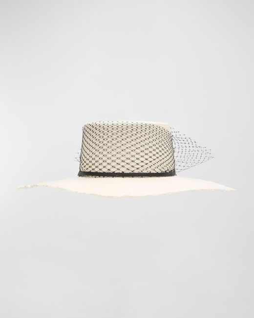 Sensi Studio Glamour Veiled Straw Large Brim Hat