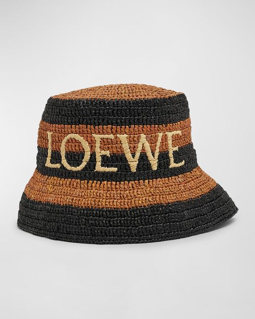 Loewe Striped Logo Raffia Bucket Hat