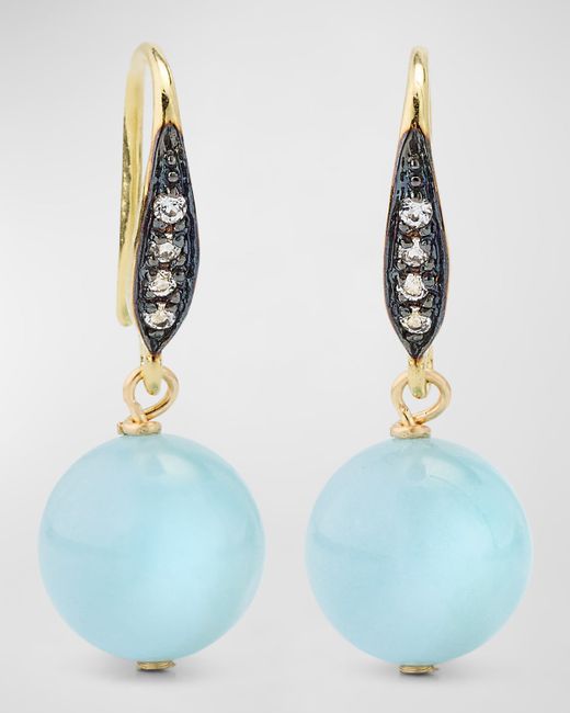 Margo Morrison Smooth Aquamarine Ball Earrings with White Sapphires