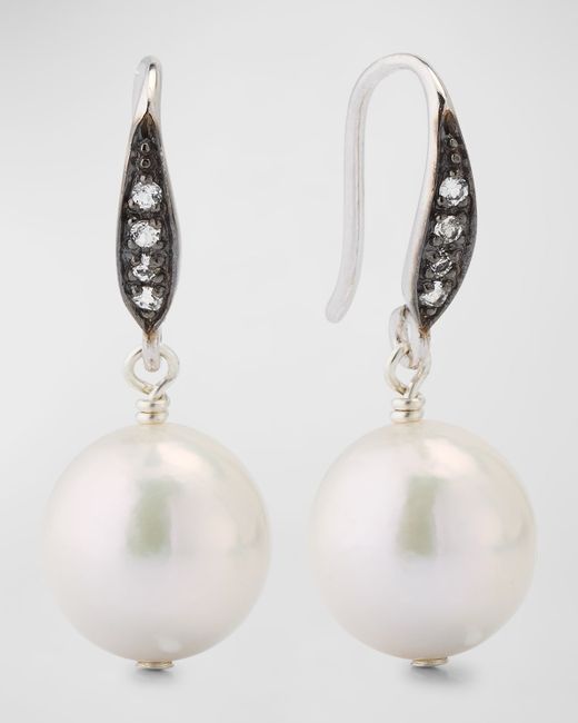 Margo Morrison White Edison Freshwater Pearl Earrings with Sapphires
