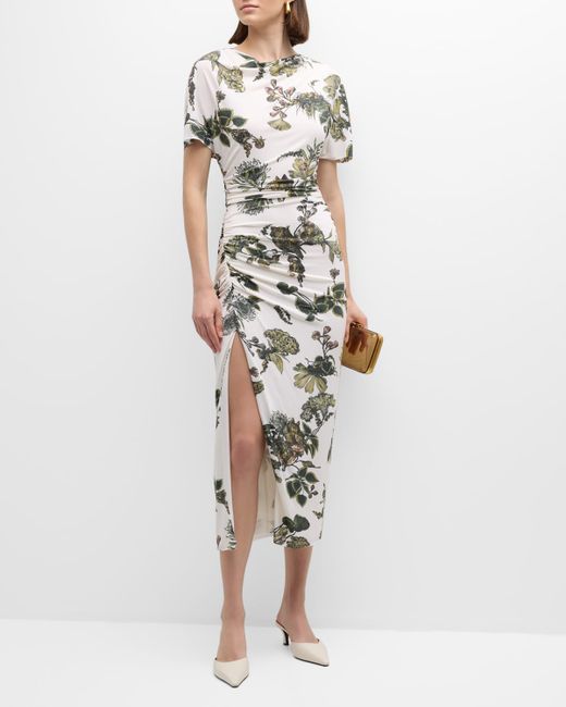 Jason Wu Collection Floral Ruched Jersey Midi Dress with High Slit