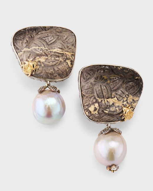 Stephen Dweck Hand Carved Opal and Baroque Pearl Earrings