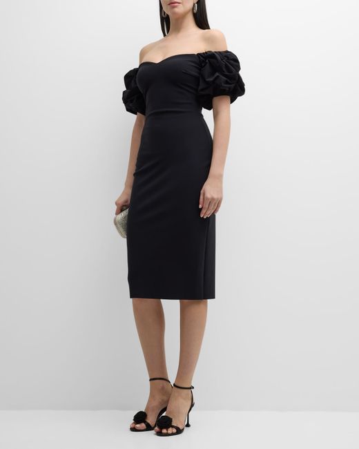 Chiara Boni La Petite Robe Gavril Off-Shoulder Puff-Sleeve Midi Dress