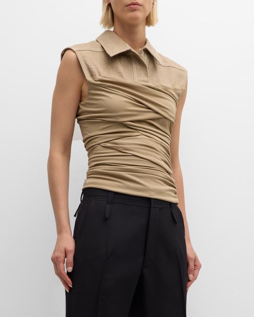 Christopher Esber Calda Ruched Sleeveless Collared Top