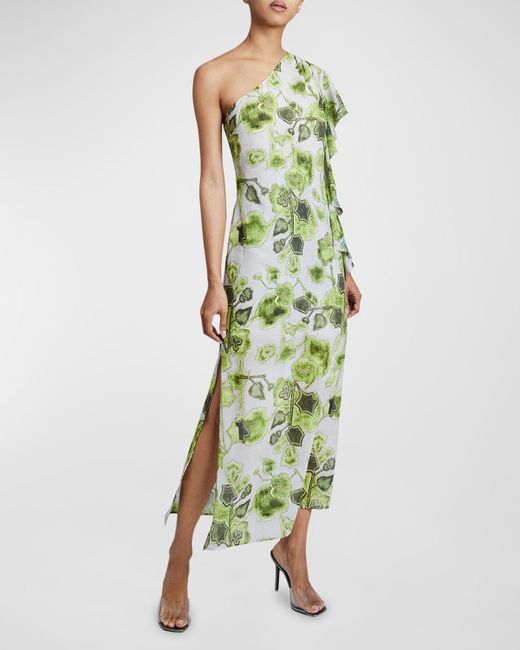 Santorelli Luna One-Shoulder Print Midi Dress