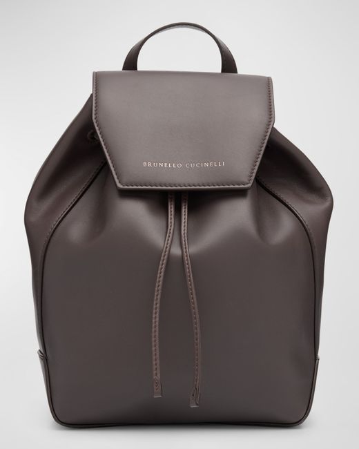 Brunello Cucinelli Flap Calfskin Leather Backpack