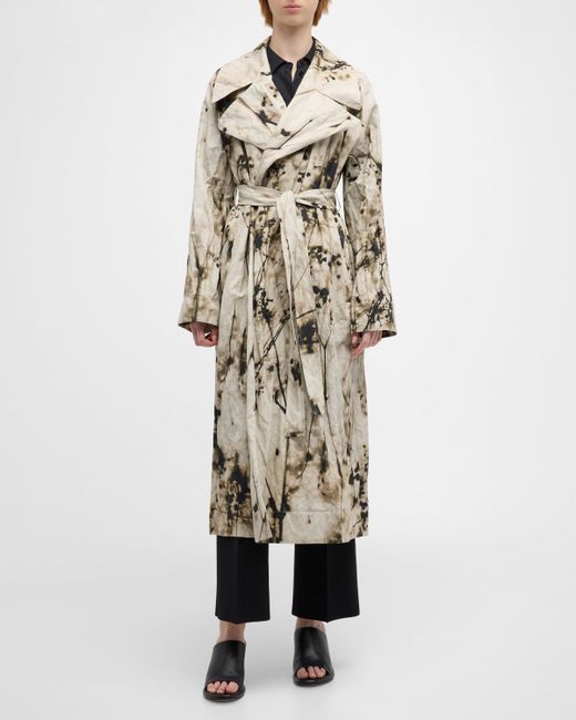 Lafayette 148 New York Abstract-Print Belted Trench Coat