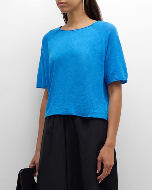 Eileen Fisher Raglan-Sleeve Organic Linen-Cotton Pullover