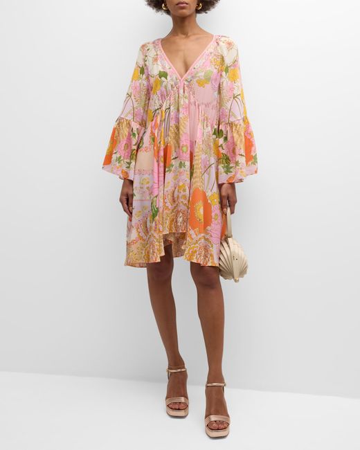 Camilla Silk A-Line Ruffle-Sleeve Mini Dress