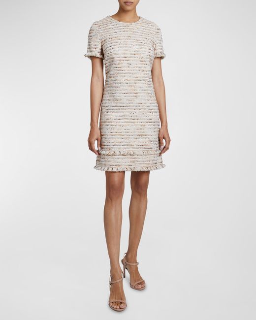 Santorelli Melania Fringe-Trim Tweed Mini Dress