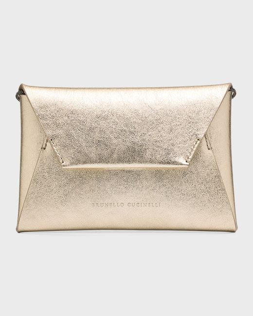 Brunello Cucinelli Envelope Flap Metallic Leather Clutch Bag