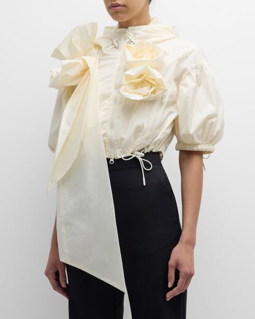 Simone Rocha Pressed Rose-Applique Puff-Sleeve Crop Jacket