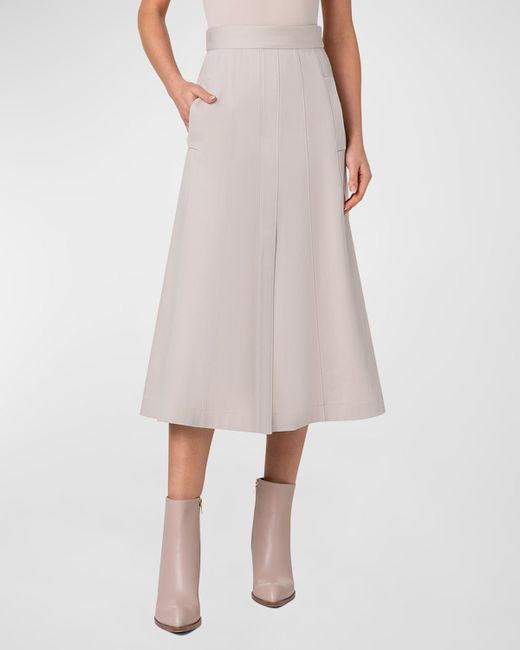 Akris Cotton Denim Pleated Midi Skirt