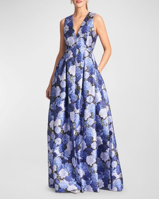 Sachin + Babi Brooke Pleated Floral-Print Gown