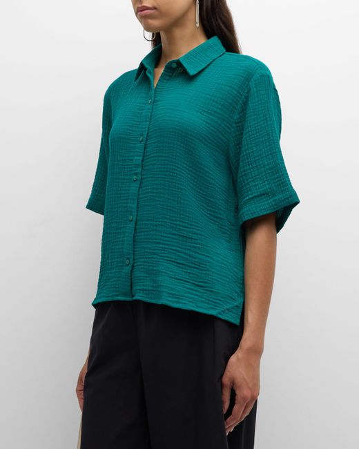 Eileen Fisher Button-Down Organic Cotton Gauze Shirt