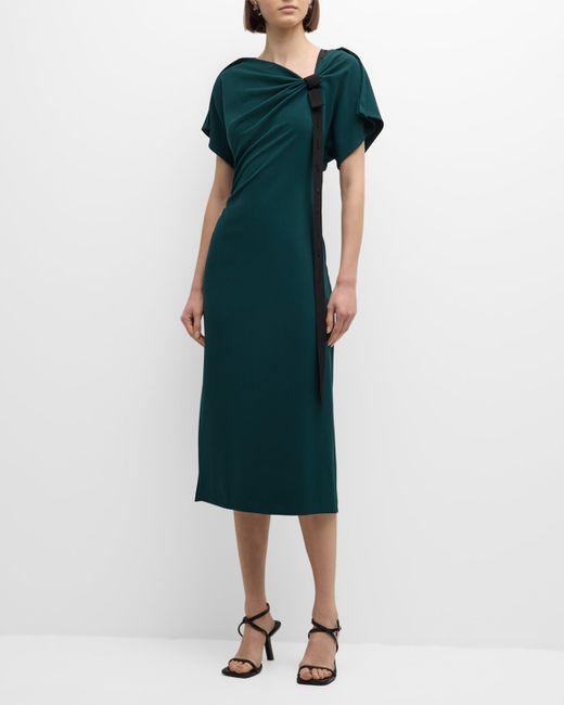 Jason Wu Collection Draped Fluid Crepe Midi Dress with Tie Detail