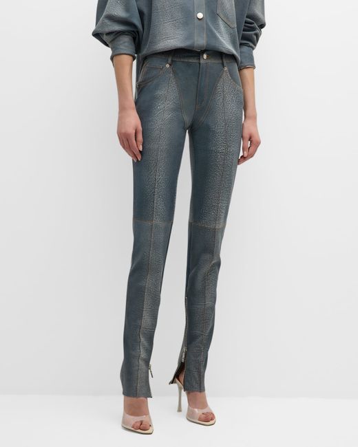 Laquan Smith Tapered Denim Pants with Zipper Details