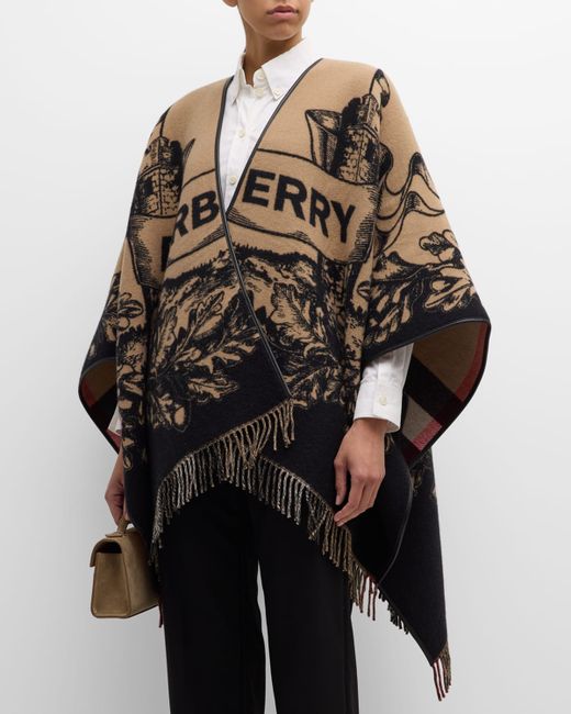 Burberry Gallant Knight Wool Cape With Leather Trim