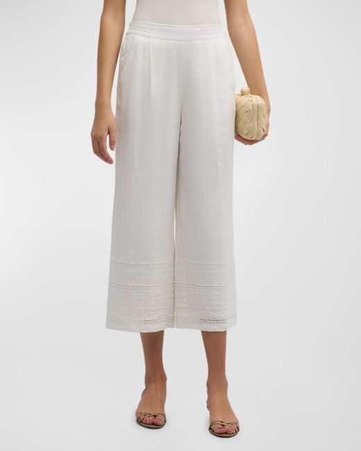 Elie Tahari The Adelle Cropped Lace-Inset Linen Pants