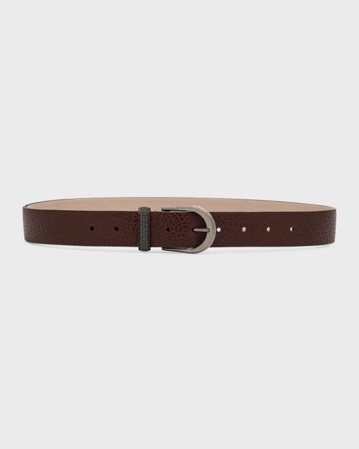 Brunello Cucinelli Monili-Loop Textured Pebble Leather Belt