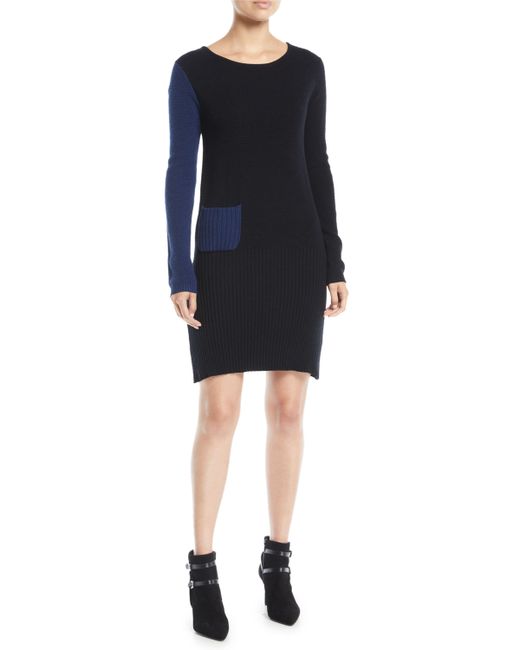 Lisa Todd Long-Sleeve Colorblock Cotton-Cashmere Dress w Patch Pocket