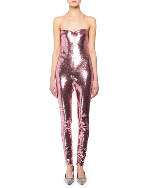 Tom Ford Strapless Fitted Sequin Leather Jumpsuit