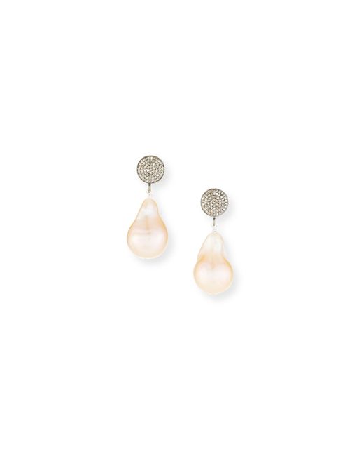 Margo Morrison Baroque Pearl Pave Diamond Crystal Drop Earrings