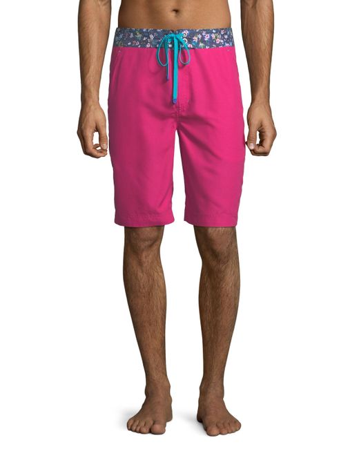 Robert Graham Dos Rios Graphic-Trim Swim Trunks with Wet/Dry Color-Change Effect