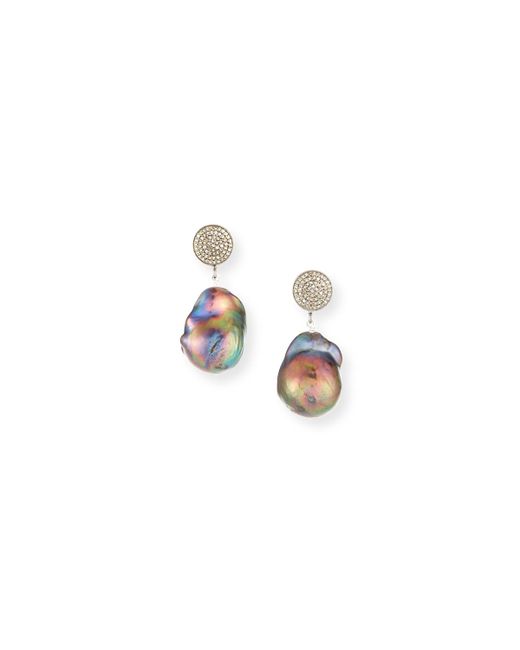 Margo Morrison Baroque Pearl Pave Diamond Crystal Drop Earrings