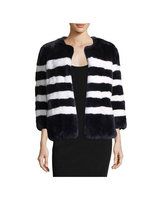 Kule Striped Rabbit Fur Coat