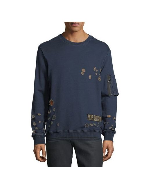 True Religion Inset-Sleeve Distressed Pullover Sweater