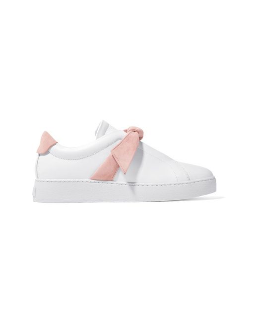Alexandre Birman Clarita Bow-embellished Suede-trimmed Leather Slip-on Sneakers