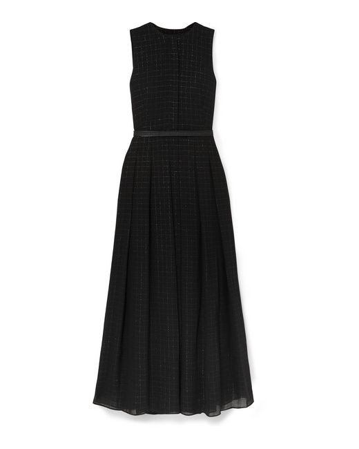 Akris Belted Metallic Checked Wool-blend Mousseline Gown