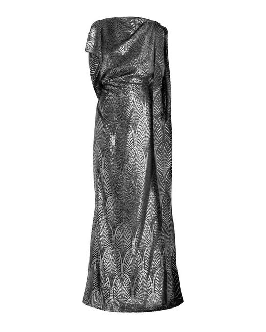 Reem Acra Draped Velvet-trimmed Metallic Jacquard Gown