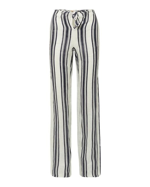 Tory Burch Awning Tie-front Striped Linen Wide-leg Pants