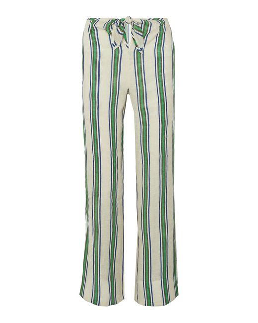Tory Burch Awning Striped Linen-gauze Wide-leg Pants