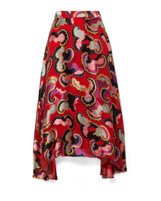 Saloni Judith Appliquéd Printed Satin Midi Skirt