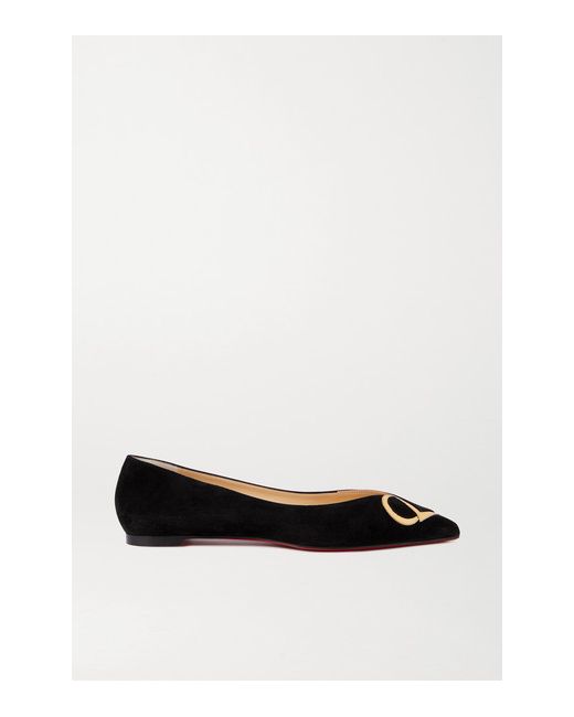 Christian Louboutin Cl Mirrored Leather-trimmed Suede Point-toe Flats