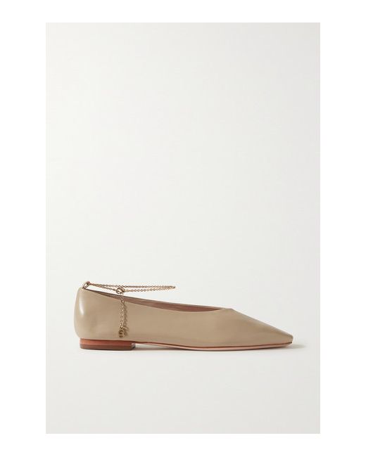 Porte & Paire Chain-embellished Leather Ballet Flats