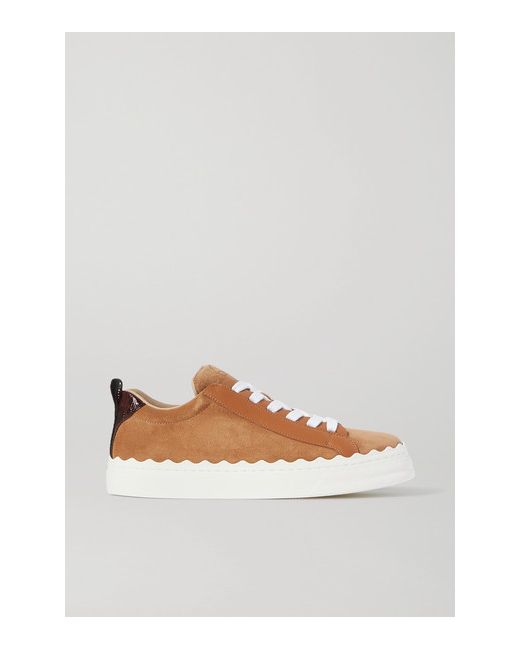 Chloé Lauren Scalloped Leather-trimmed Suede Sneakers