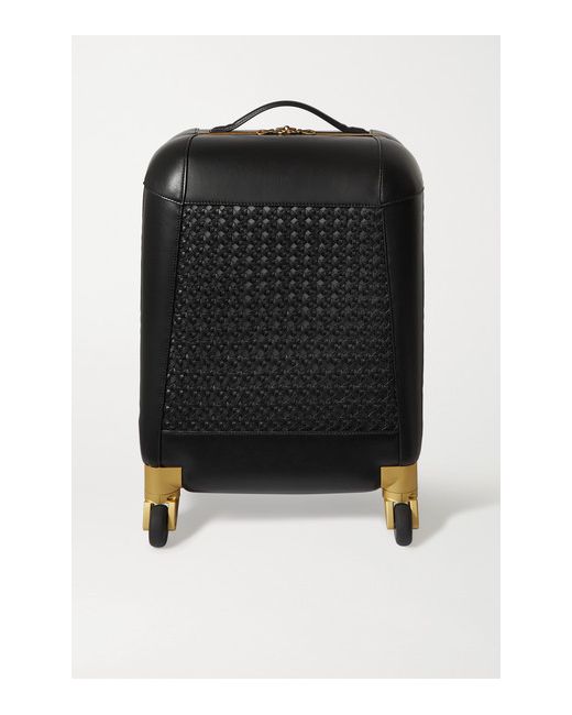 Aviteur Paneled Woven Leather Carry-on Suitcase