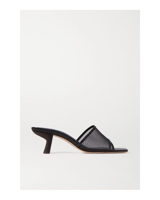 by FAR Lily Leather-trimmed Mesh Mules