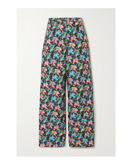 Paco Rabanne Floral-print Cotton-blend Straight-leg Pants