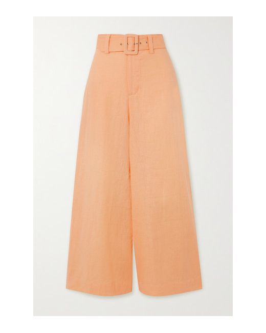 Faithful the Brand Rose Cropped Belted Linen Wide-leg Pants