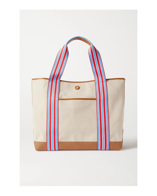 Paravel Cabana Leather And Grosgrain-trimmed Canvas Tote